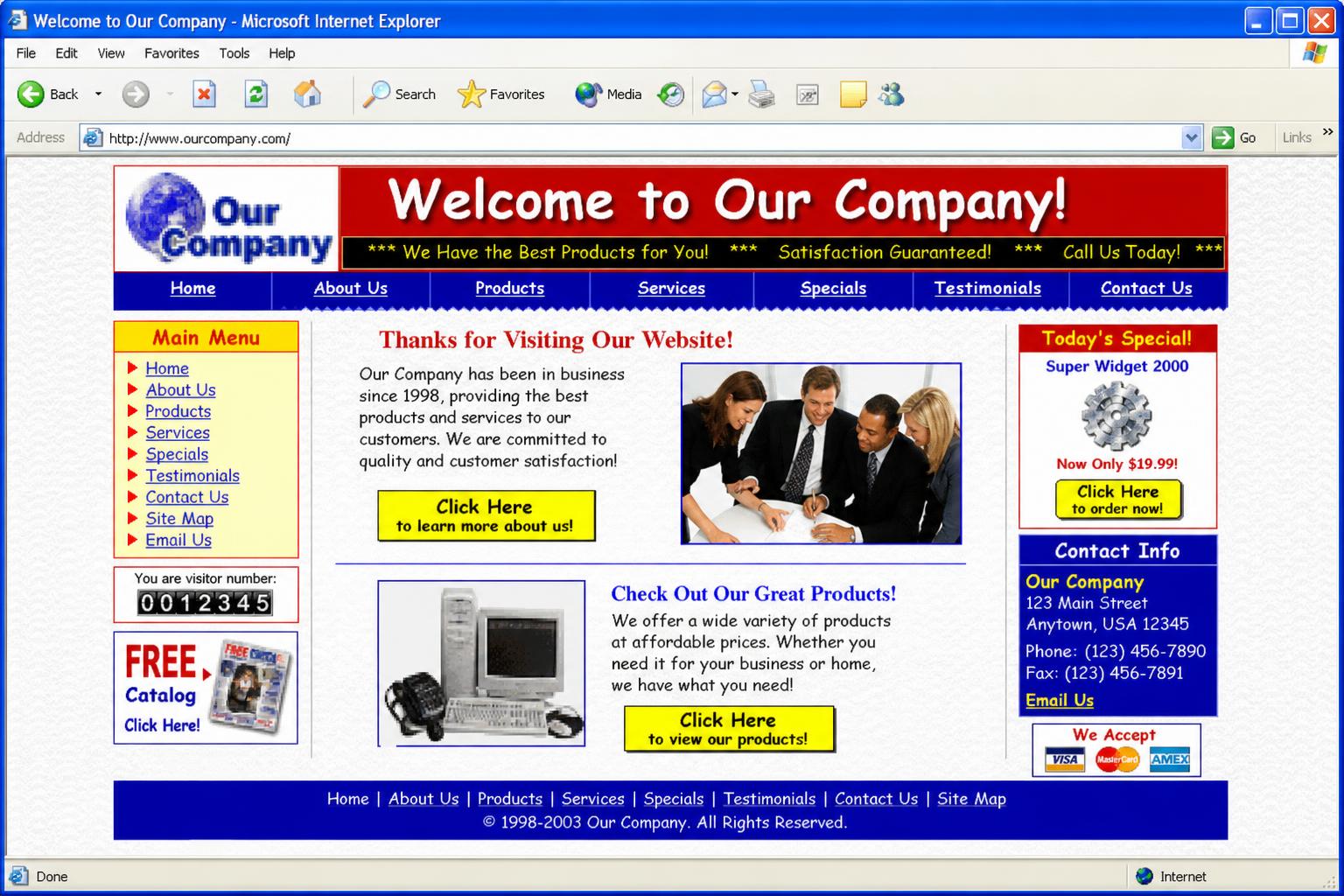 Outdated website before transformation